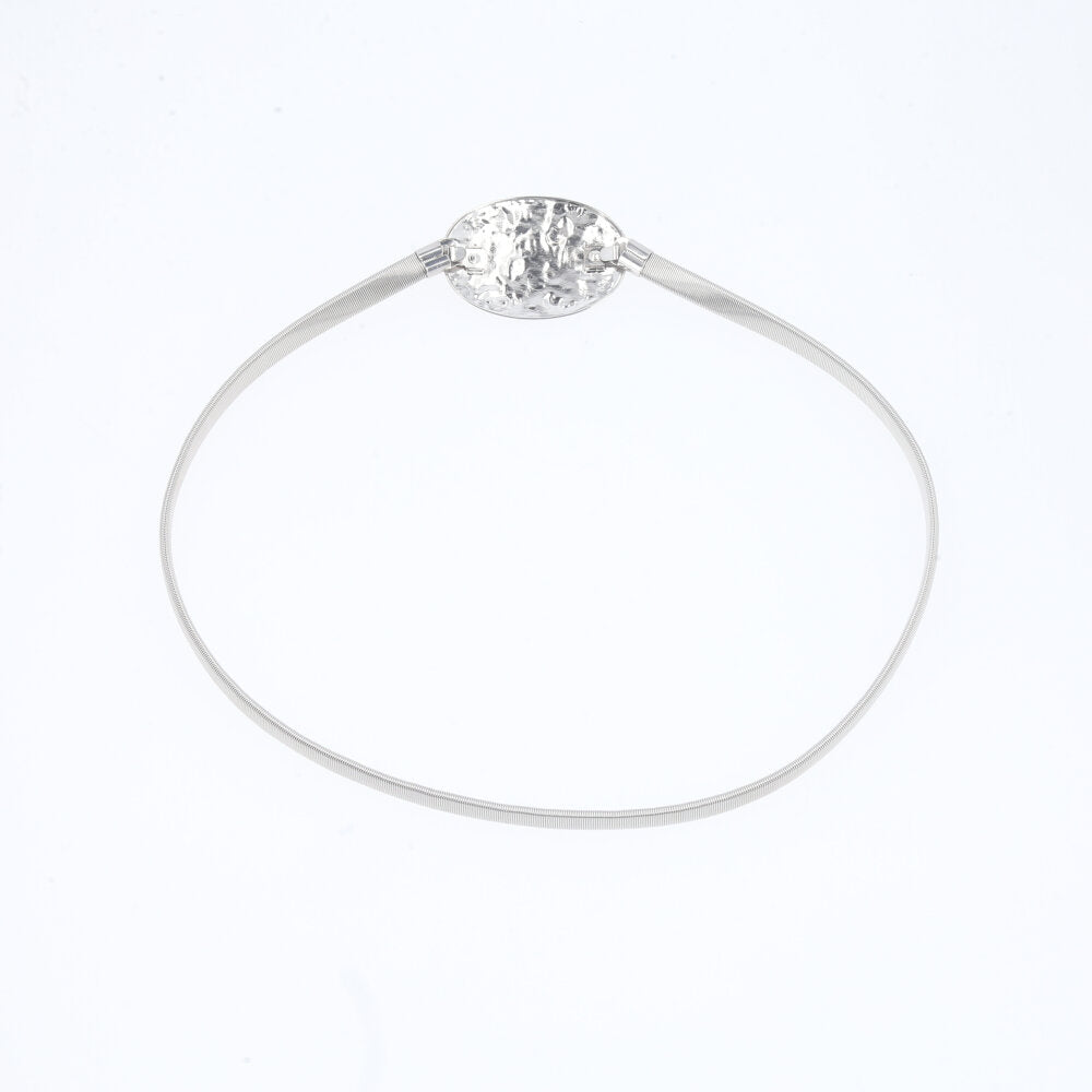 Cinto Metálico com Mola Elástica e Fivela Oval Prata