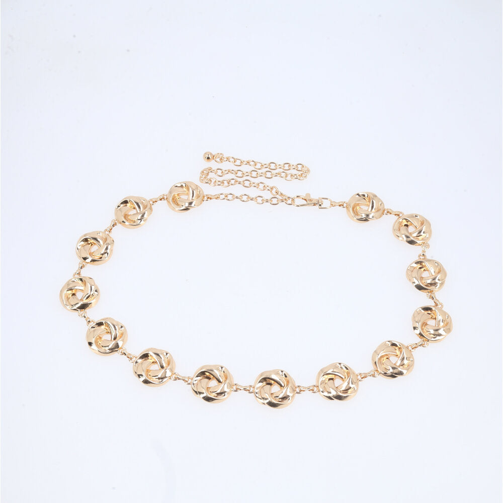 Cinto Feminino de Corrente Elos Vazados Ajustável Ouro