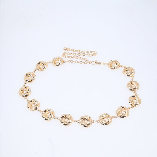 Cinto Feminino de Corrente Elos Vazados Ajustável Ouro