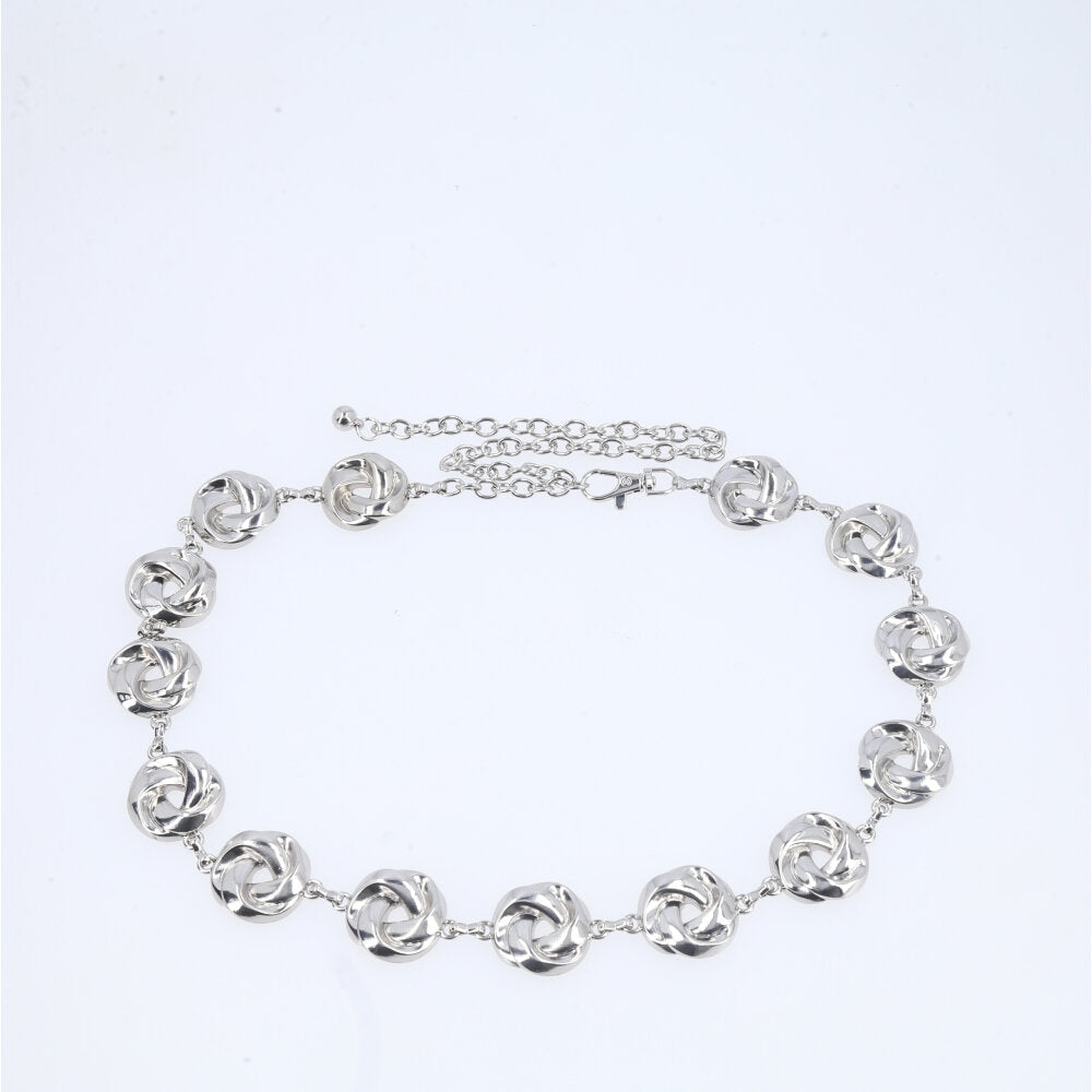 Cinto Feminino de Corrente Elos Vazados Ajustável Prata