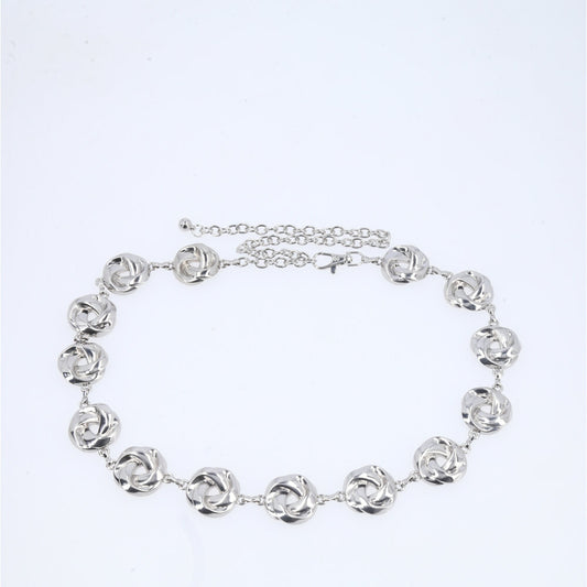 Cinto Feminino de Corrente Elos Vazados Ajustável Prata