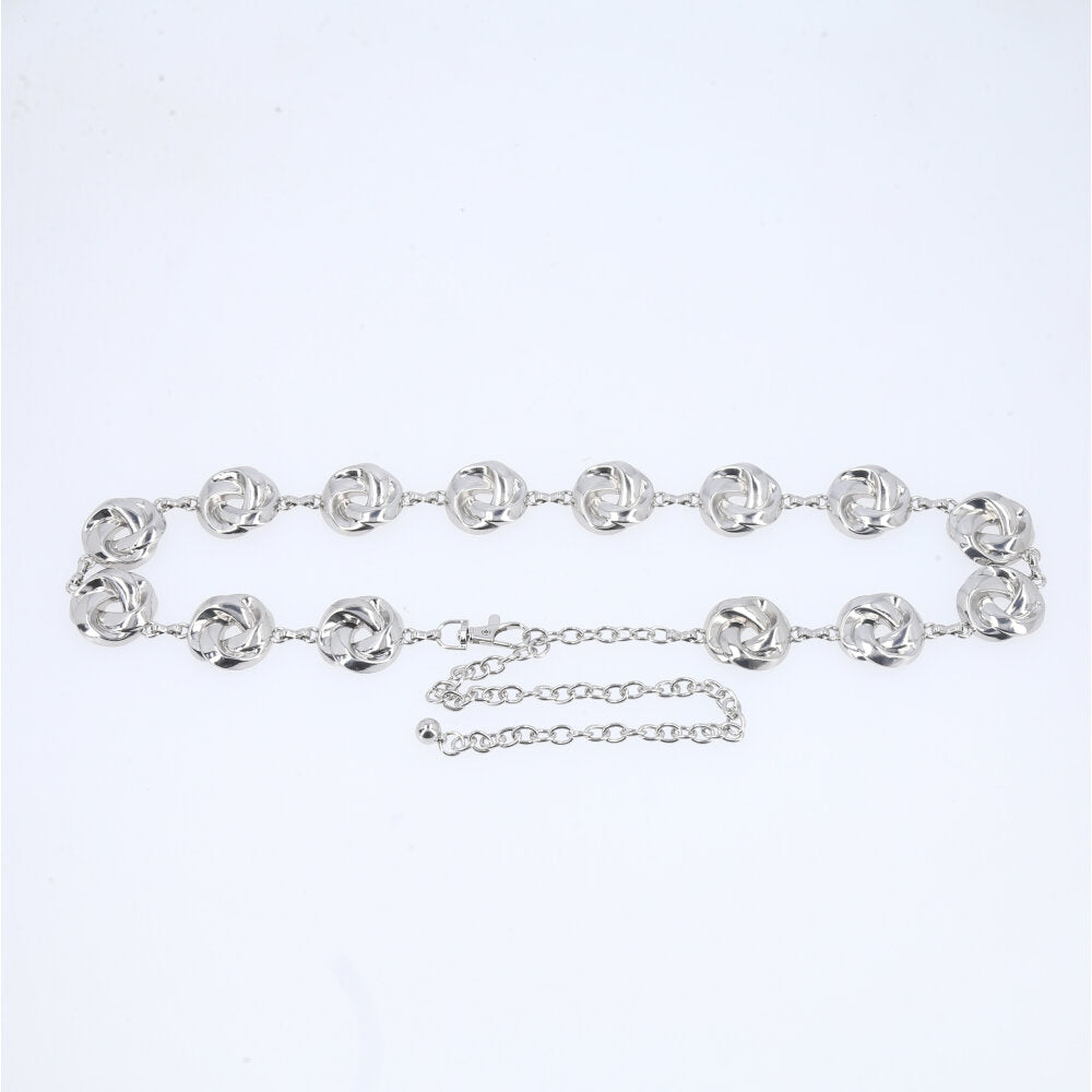 Cinto Feminino de Corrente Elos Vazados Ajustável Prata