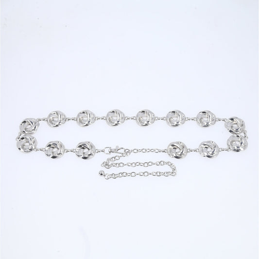 Cinto Feminino de Corrente Elos Vazados Ajustável Prata