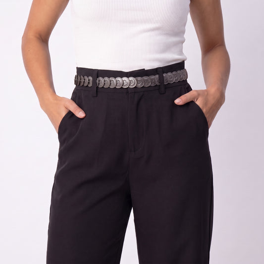 Cinto Feminino Moedas de Metal Preto