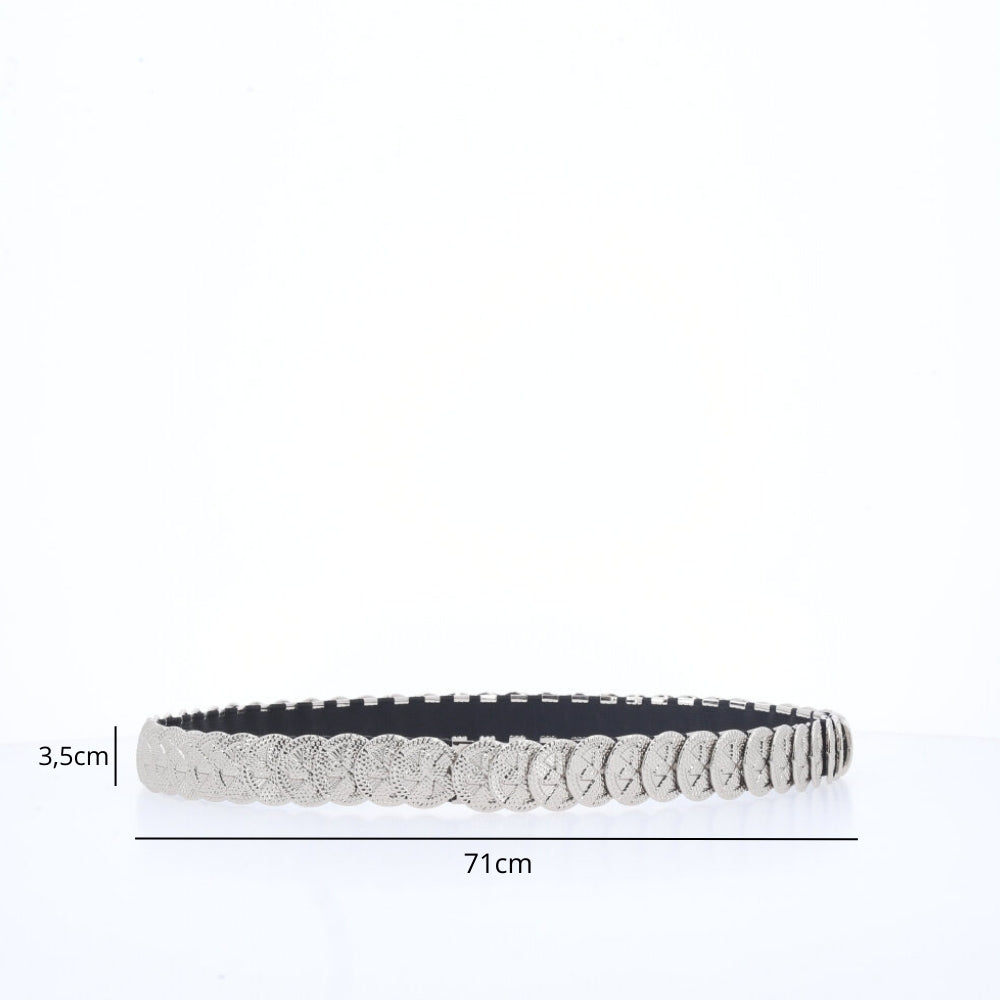 Cinto Feminino Moeda de Metal Prata