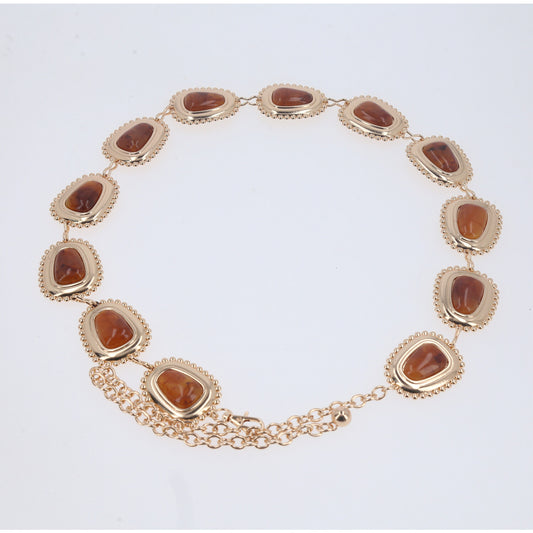 Cinto de Corrente Metalizada com Madrepérola Caramelo