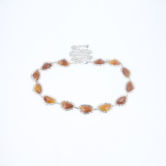 Cinto de Corrente Metalizada com Madrepérola Caramelo