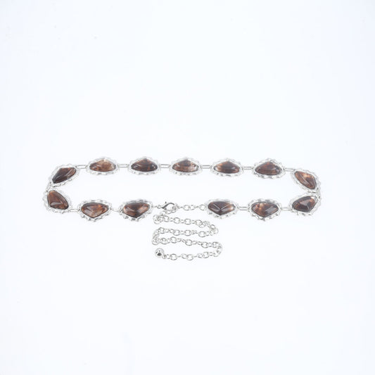 Cinto de Corrente Metalizada com Madrepérola Marrom