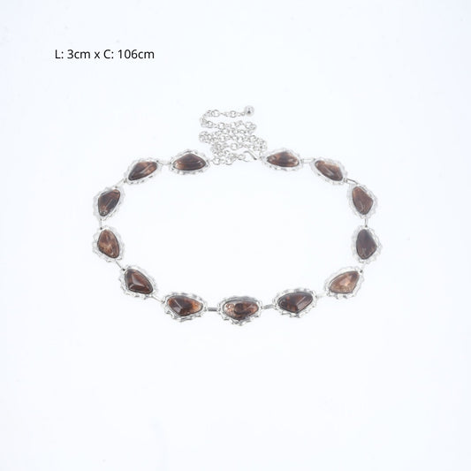 Cinto de Corrente Metalizada com Madrepérola Marrom