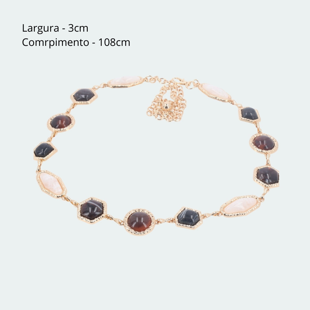 Cinto Feminino de Metal Dourado com Madrepérola Ouro