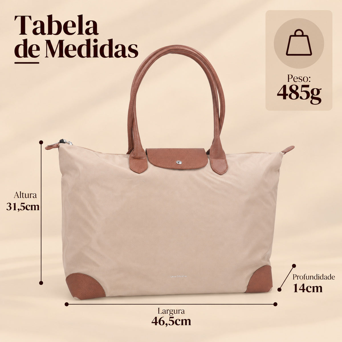 Bolsa Grande em Nylon com Divisões Internas  Bege