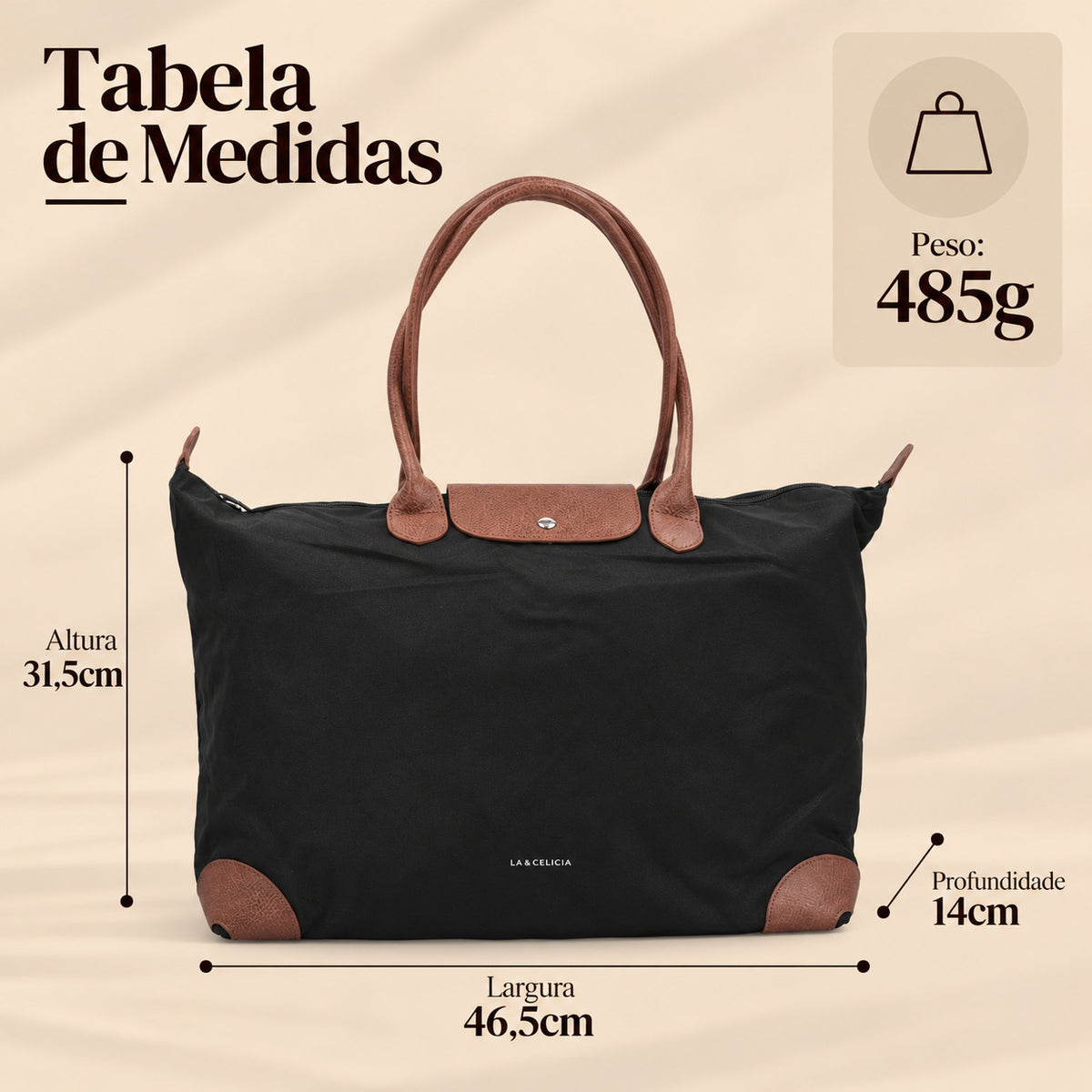 Bolsa Grande em Nylon com Divisões Internas  Caramelo