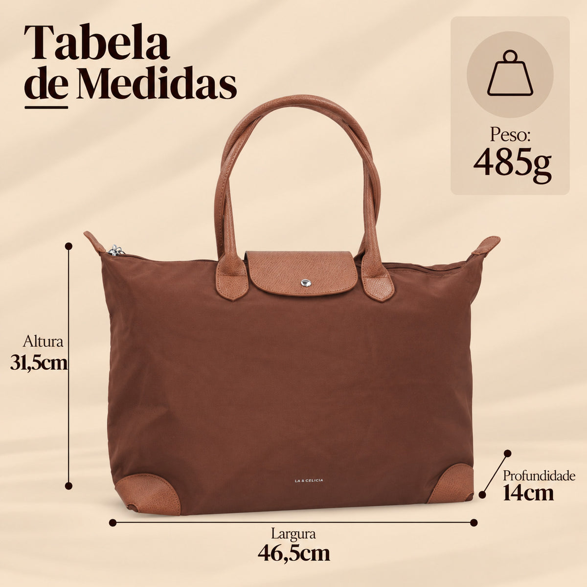 Bolsa Grande em Nylon com Divisões Internas  Marrom