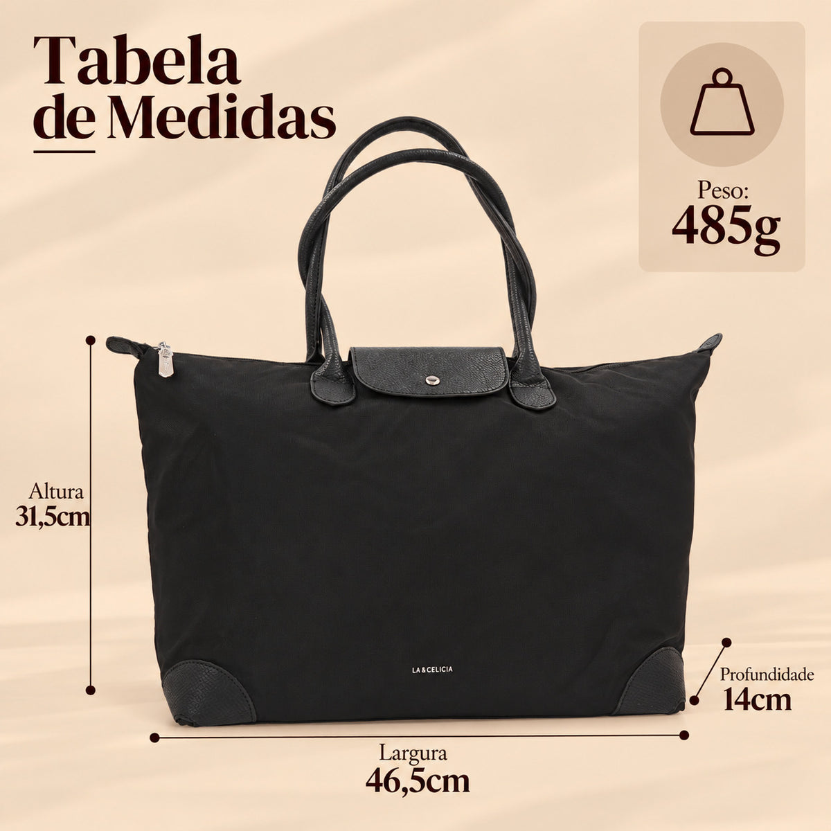 Bolsa Grande em Nylon com Divisões Internas  Preto