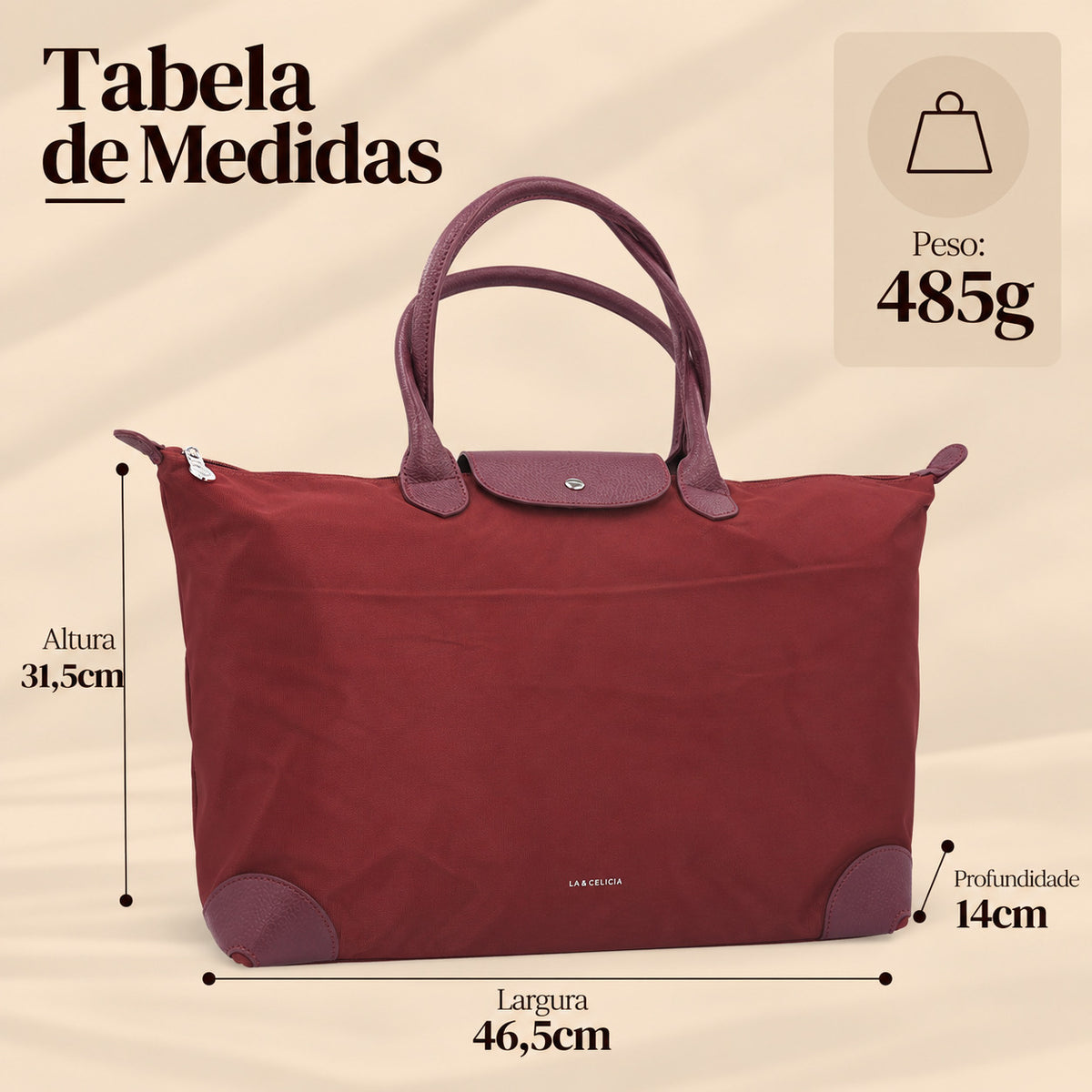 Bolsa Grande em Nylon com Divisões Internas  Vinho