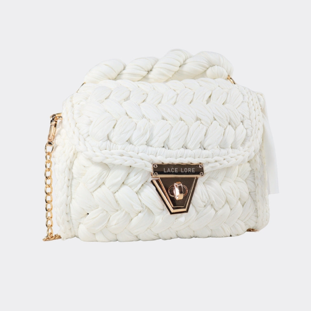Bolsa de Mão em Crochê com Design Trançado Branco