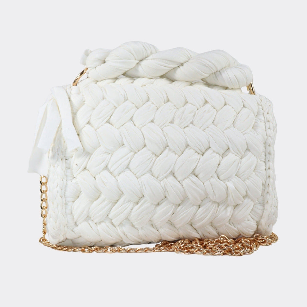 Bolsa de Mão em Crochê com Design Trançado Branco