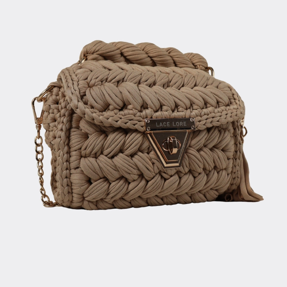 Bolsa de Mão em Crochê com Design Trançado Caqui