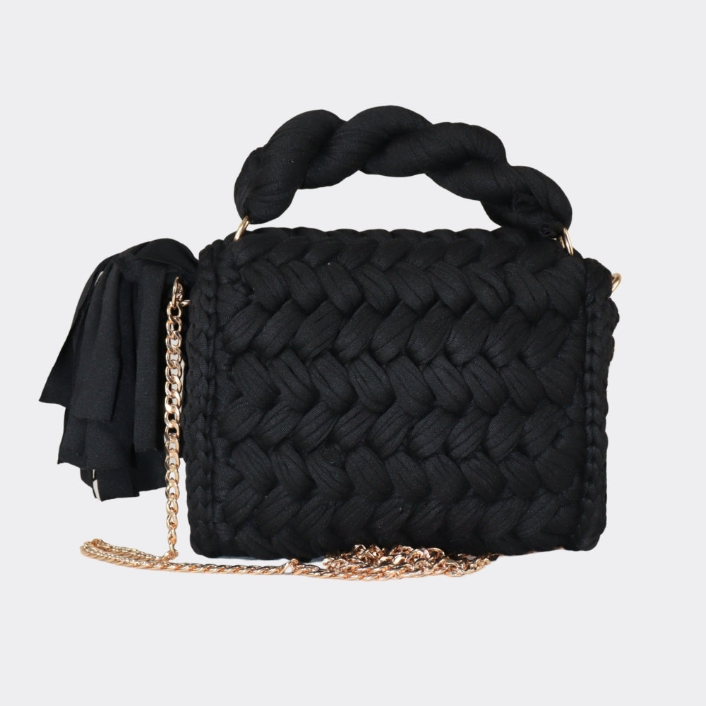 Bolsa de Mão em Crochê com Design Trançado Preto