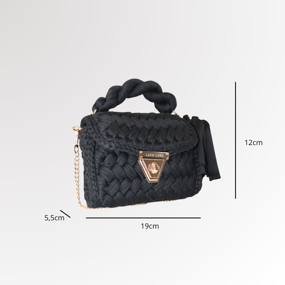 Bolsa de Mão em Crochê com Design Trançado Preto