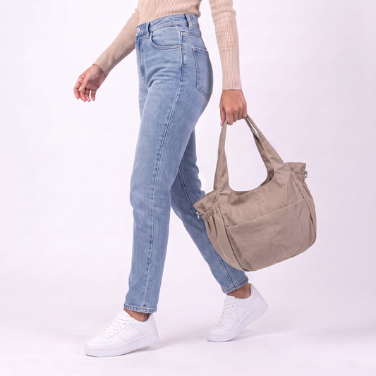 Bolsa Multifuncional Estilo Sacola em Tecido  Caqui
