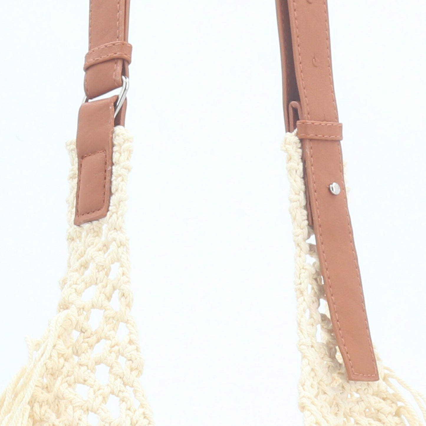Bolsa Grande em Crochê com Detalhe em Franjas  Marfim