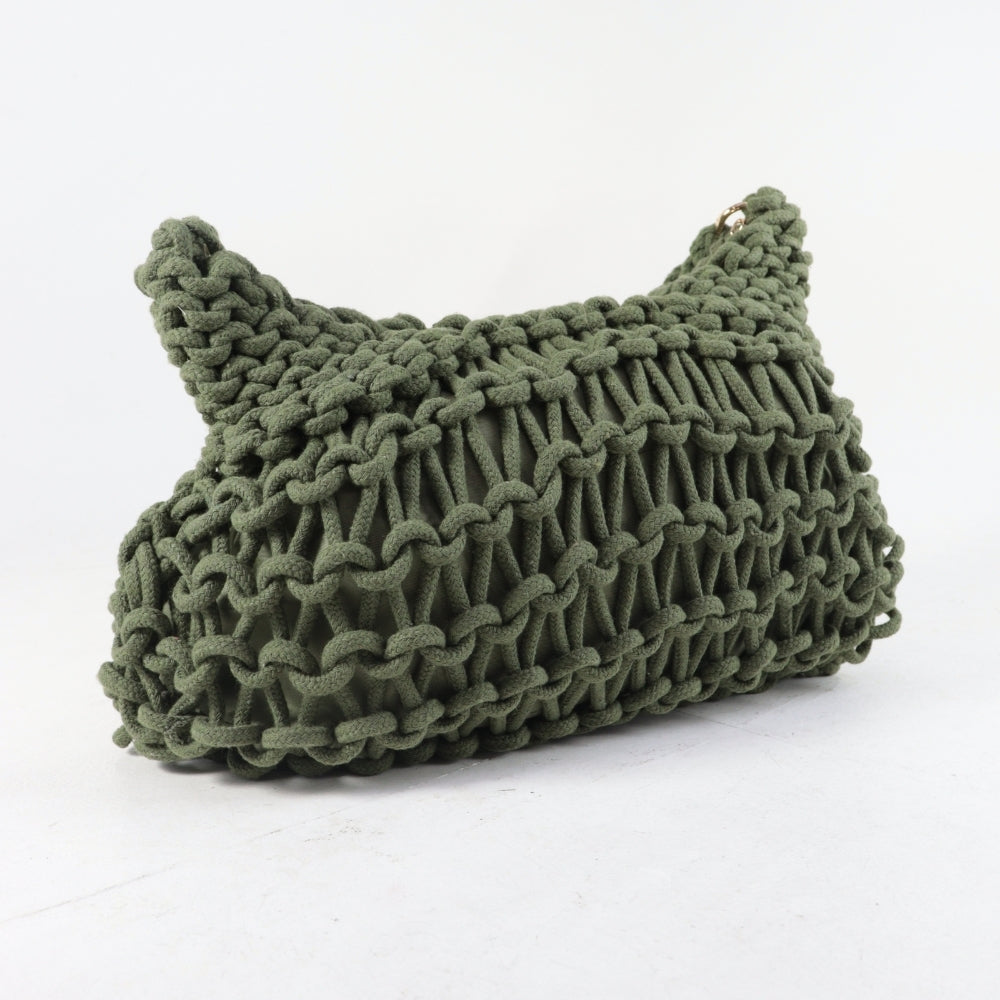 Bolsa Meia Lua em Ráfia com Design Trançado Verde