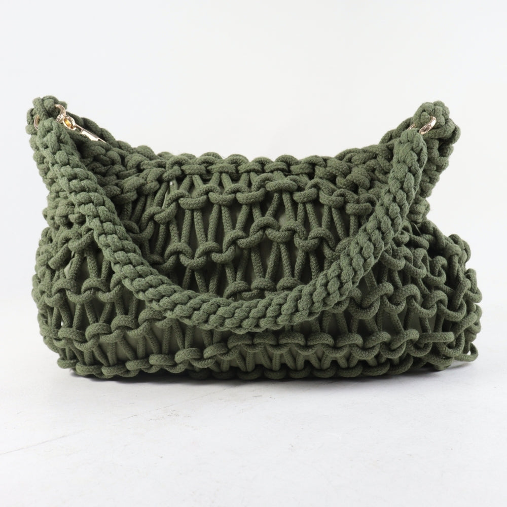 Bolsa Meia Lua em Ráfia com Design Trançado Verde