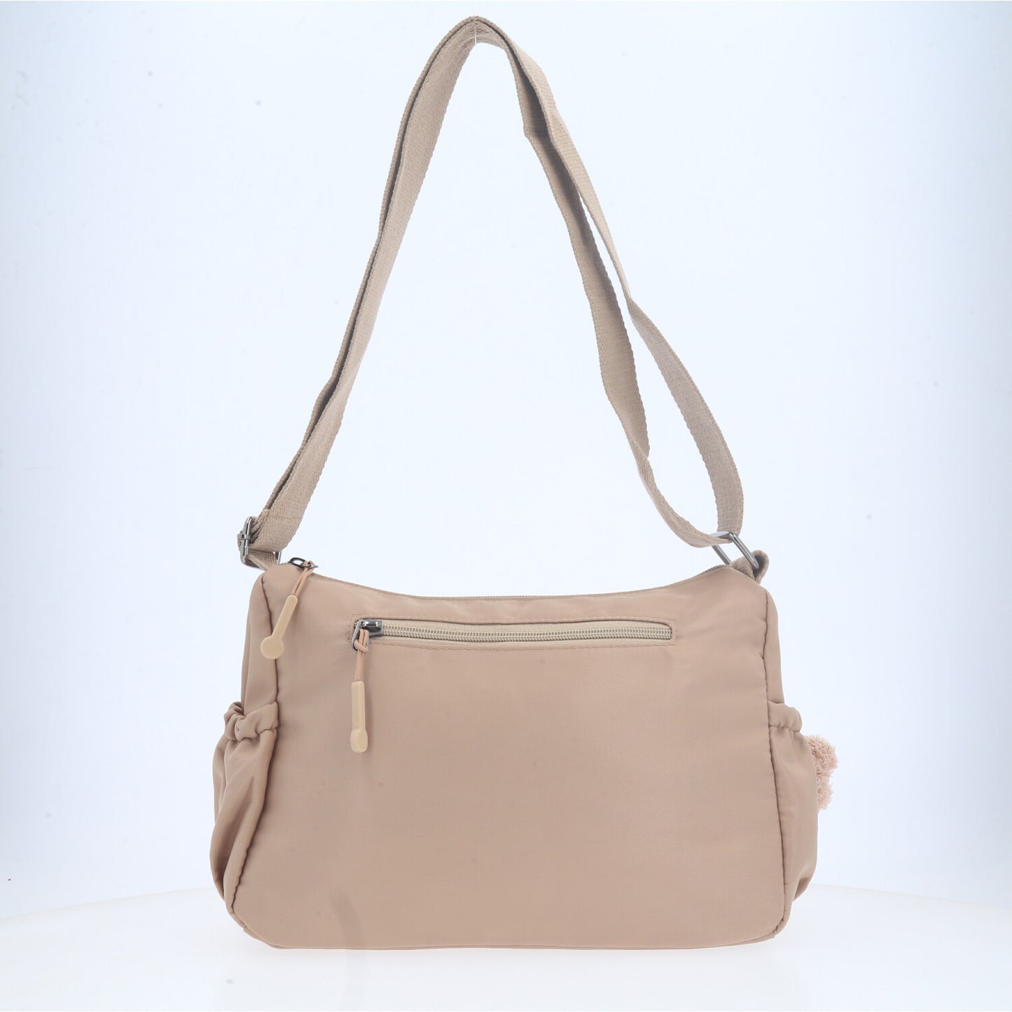 Bolsa Feminina Nylon Transversal com Bolsos e Zíper Caqui