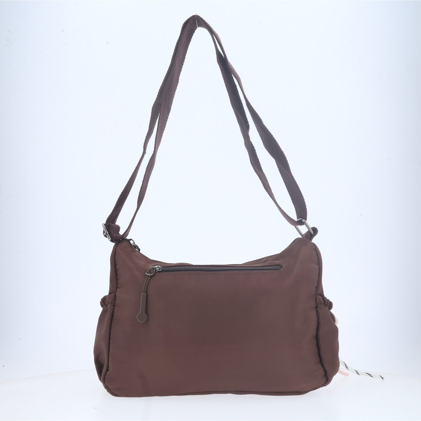 Bolsa Feminina Nylon Transversal com Bolsos e Zíper Marrom