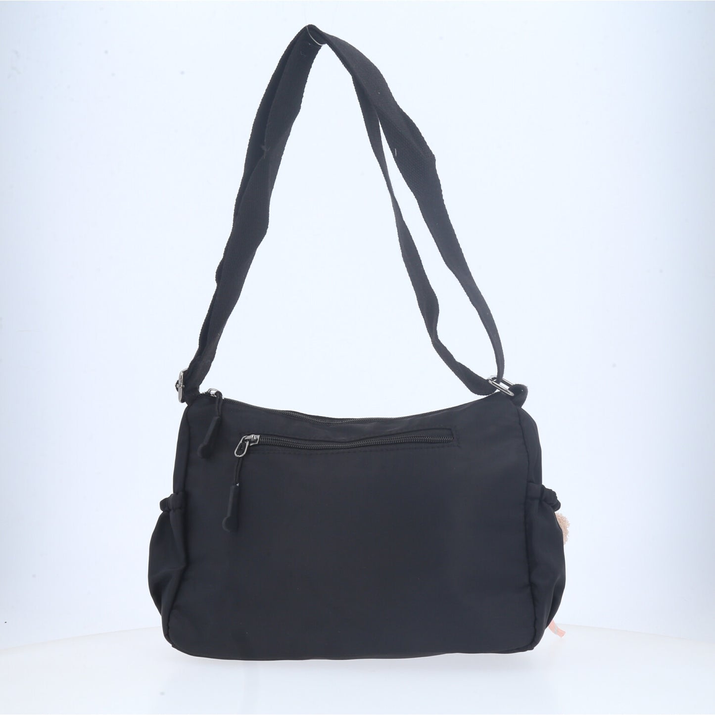Bolsa Feminina Nylon Transversal com Bolsos e Zíper Preto