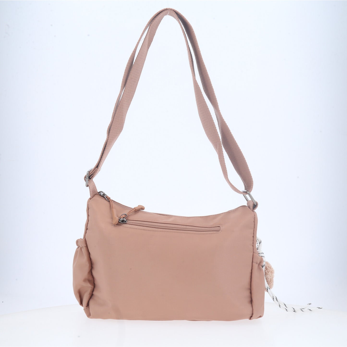 Bolsa Feminina Nylon Transversal com Bolsos e Zíper Rose