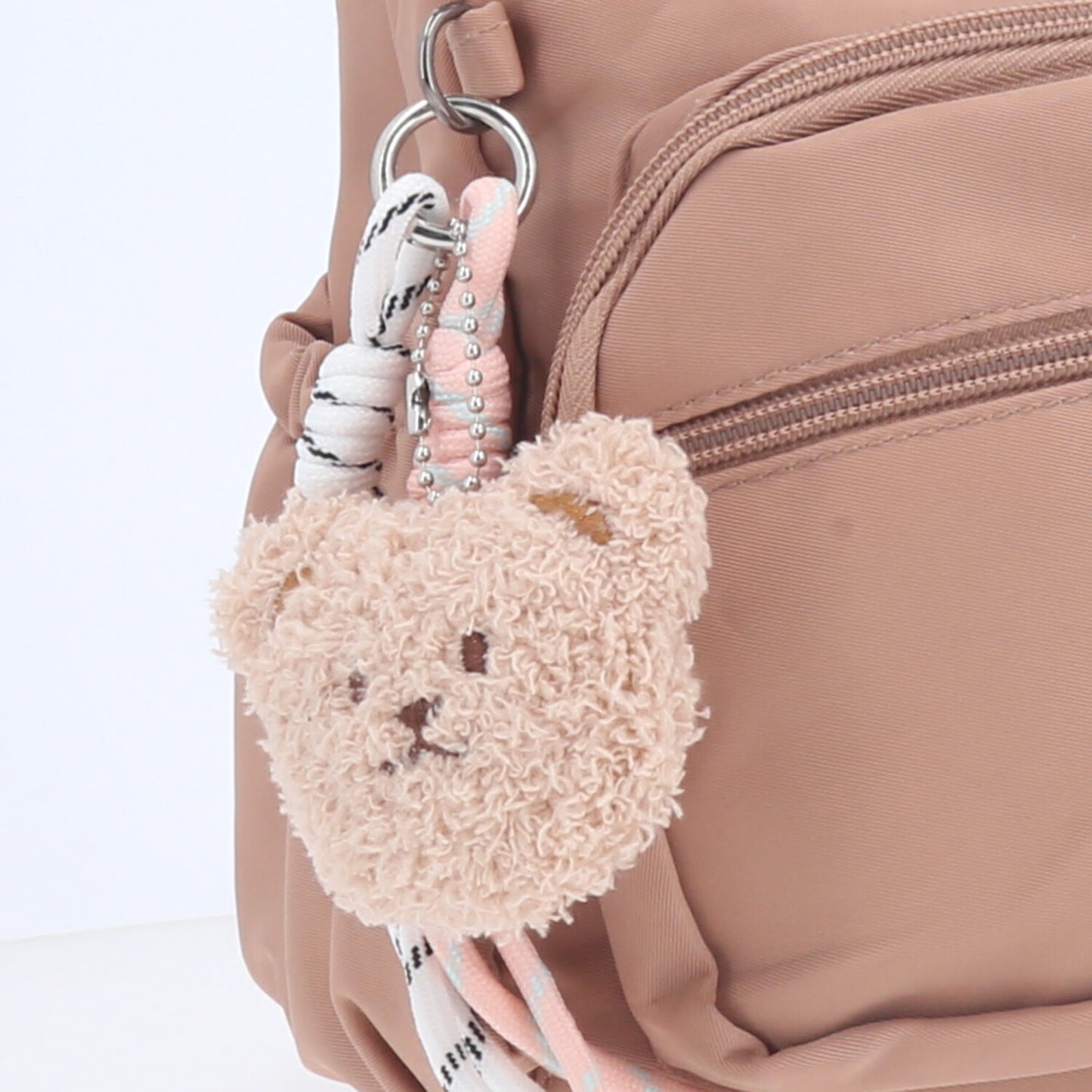 Bolsa Feminina Nylon Transversal com Bolsos e Zíper Rose