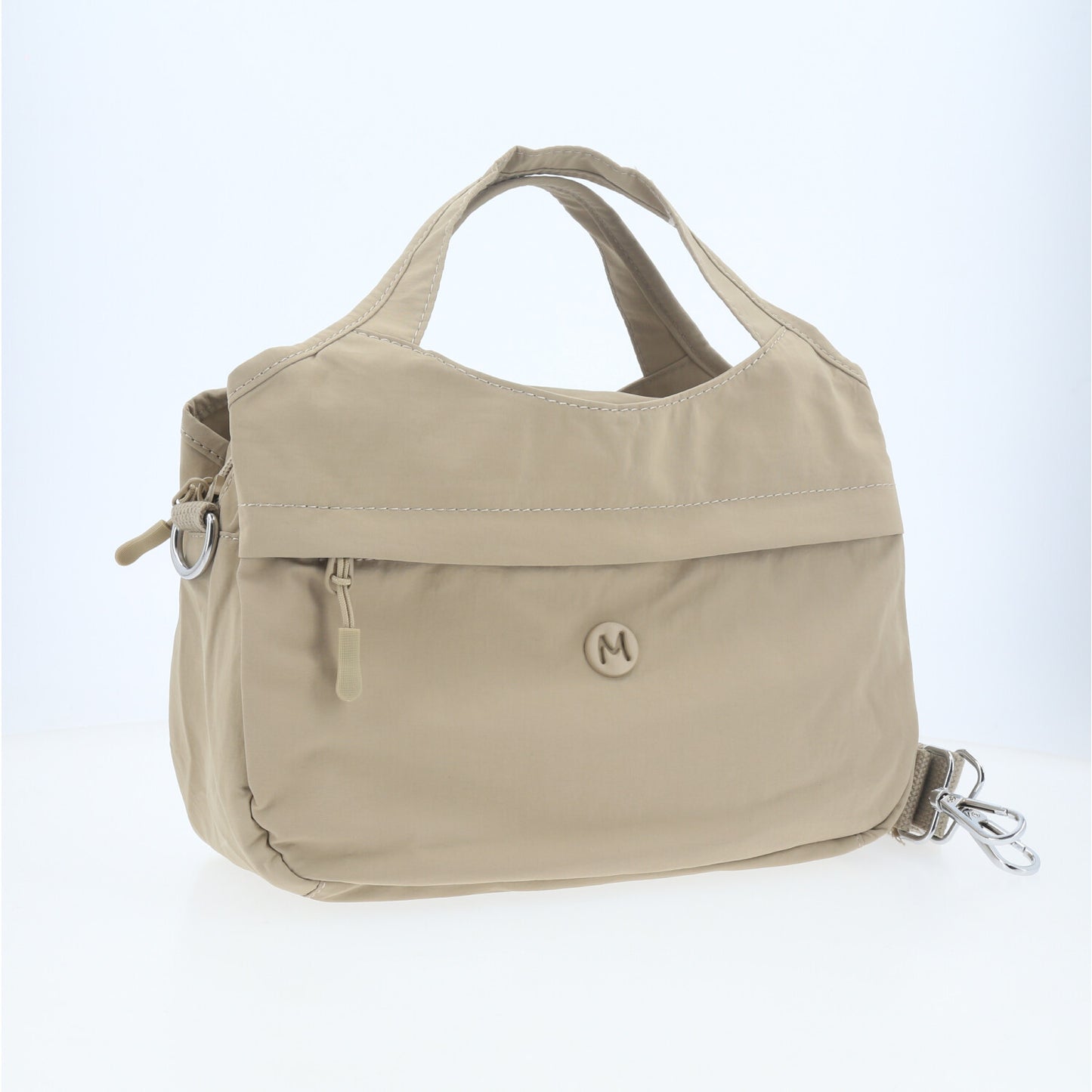 Bolsa Casual em Nylon com Compartimentos Funcionais Caqui