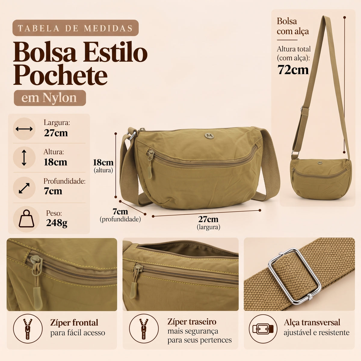 Bolsa Transversal Estilo Pochete em Nylon Verde