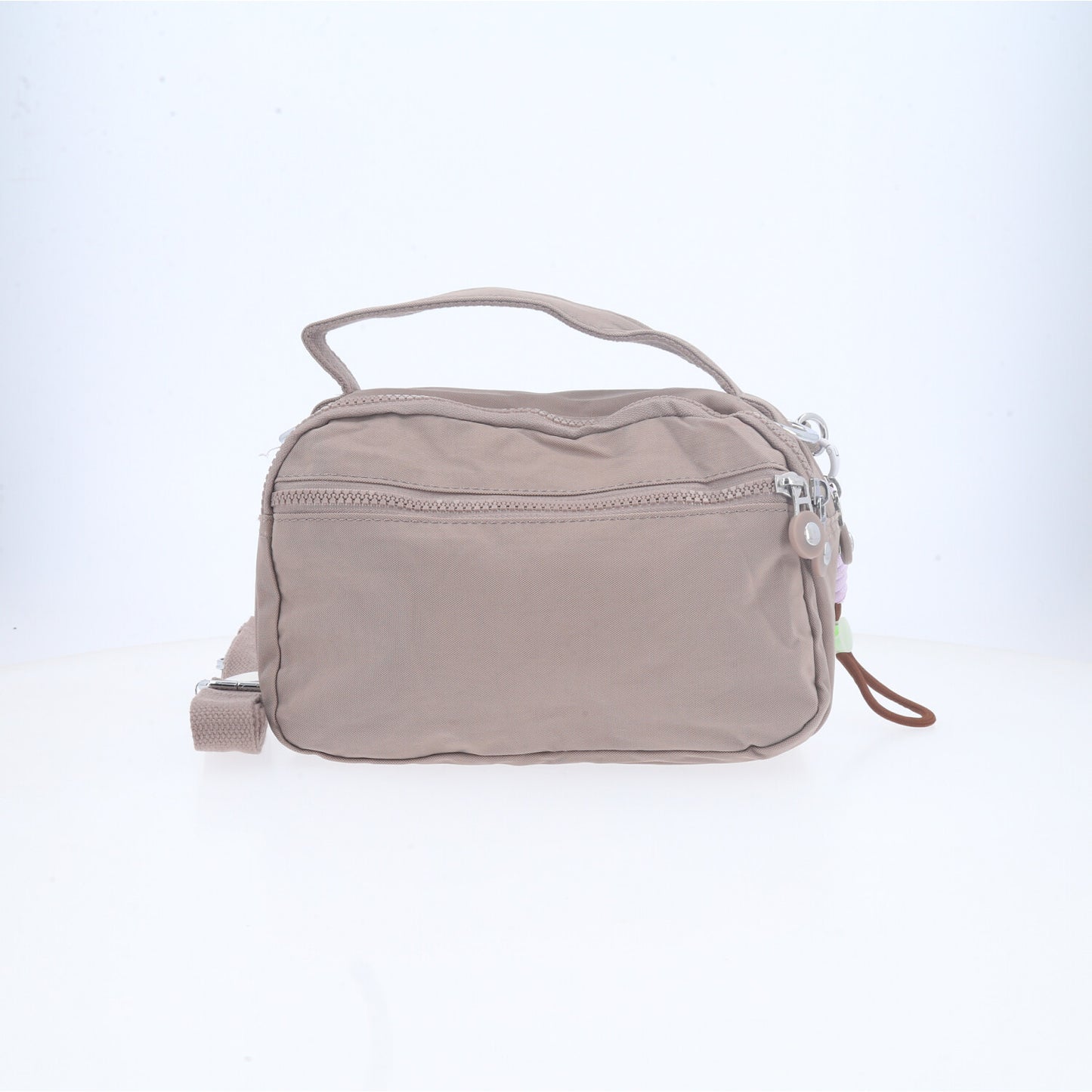 Bolsa Transversal Feminina em Nylon com Múltiplos Bolsos Bege