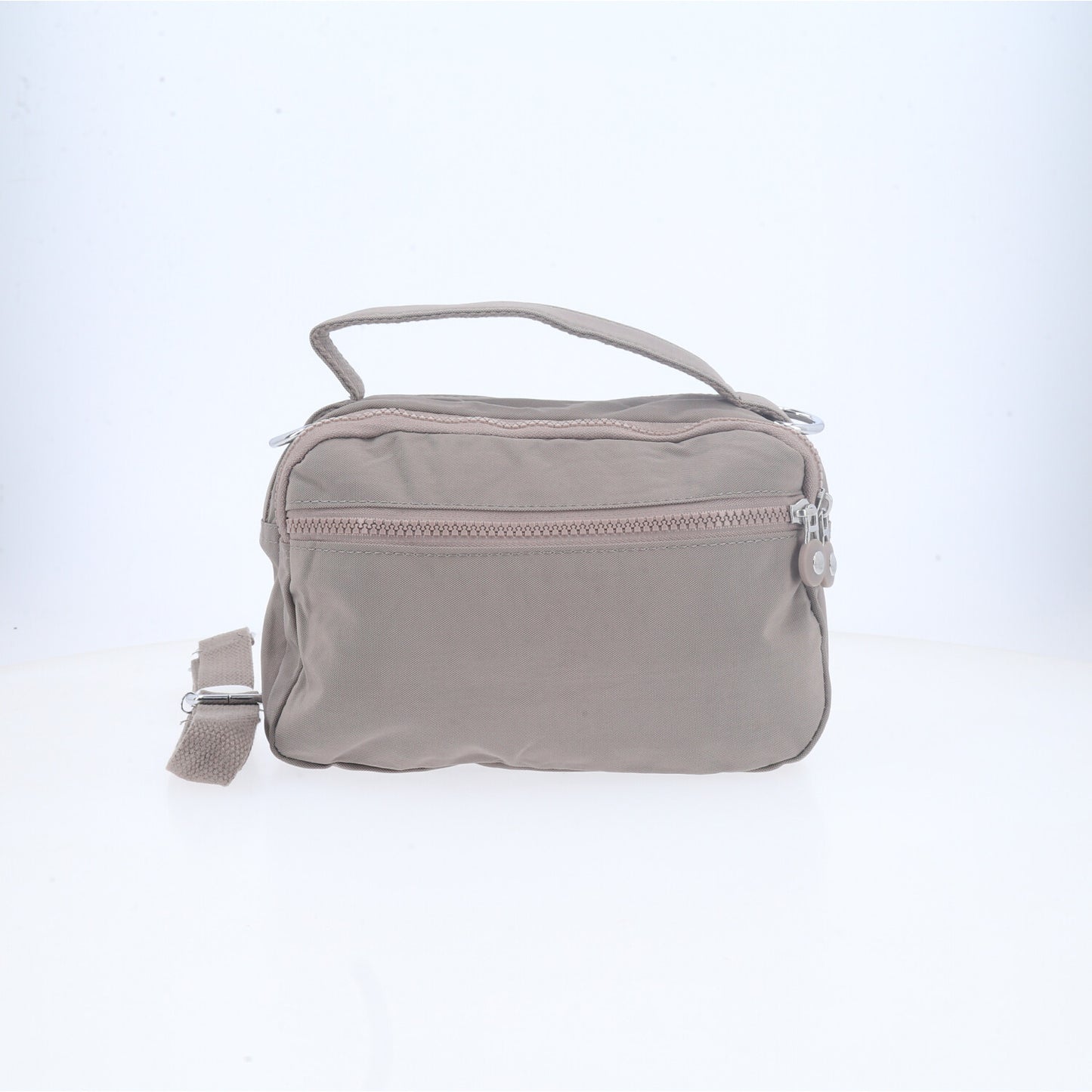 Bolsa Transversal Feminina em Nylon com Múltiplos Bolsos Bege escuro