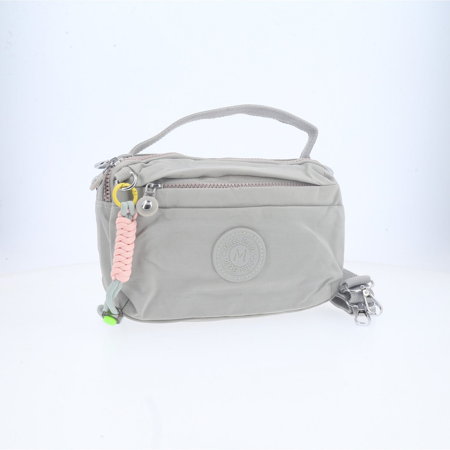 Bolsa Transversal Feminina em Nylon com Múltiplos Bolsos Cinza