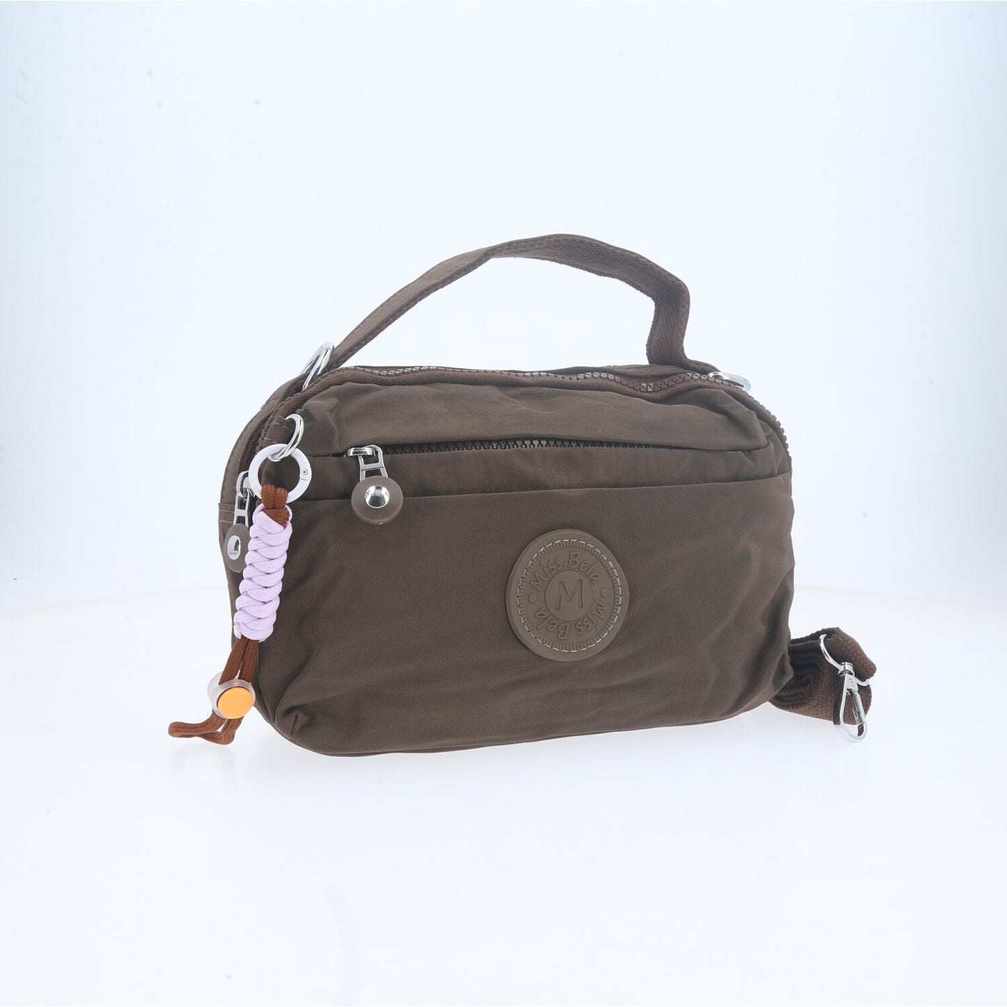 Bolsa Transversal Feminina em Nylon com Múltiplos Bolsos Marrom