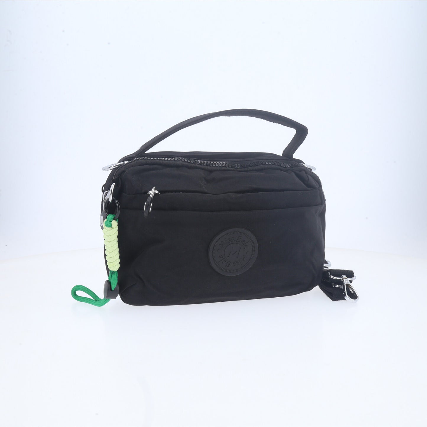 Bolsa Transversal Feminina em Nylon com Múltiplos Bolsos Preto