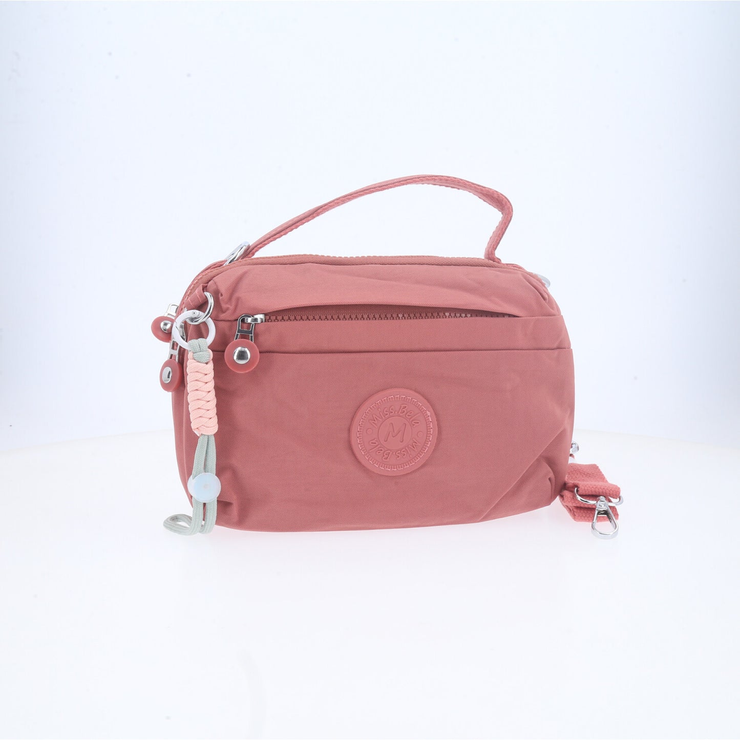 Bolsa Transversal Feminina em Nylon com Múltiplos Bolsos Rosa