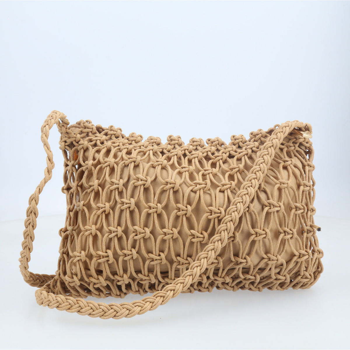 Bolsa em Crochê com Aplique de Madrepérolas Bege
