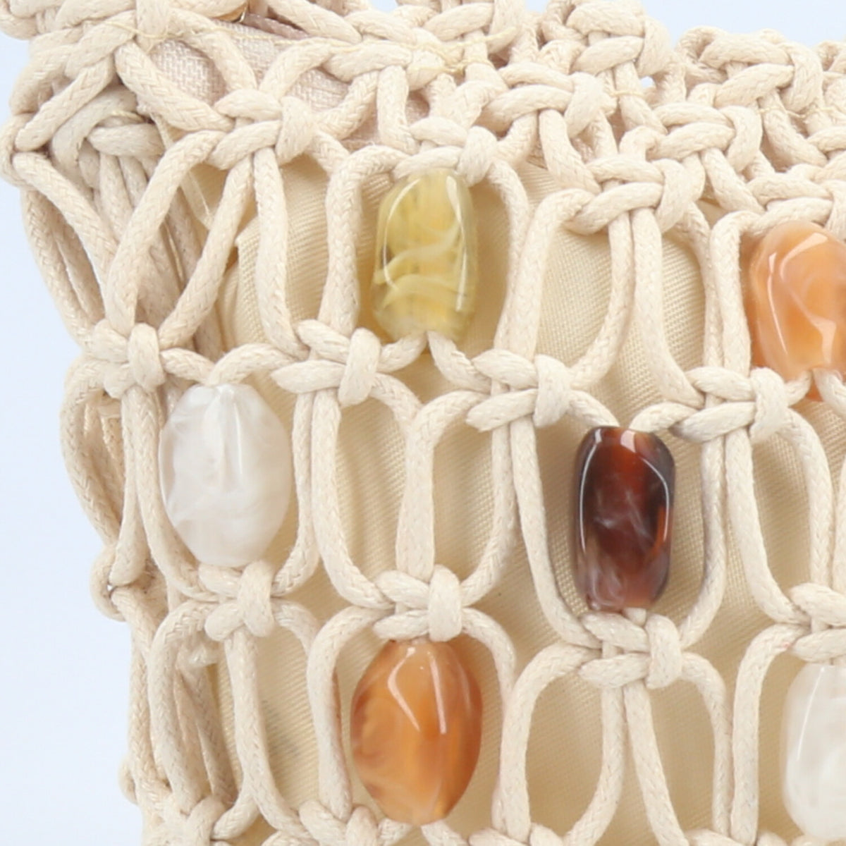 Bolsa em Crochê com Aplique de Madrepérolas Marfim