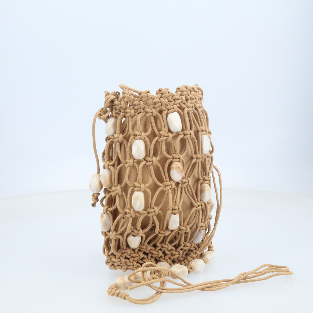 Bolsa de Praia Estilo Porta Celular com Pedrarias Caramelo