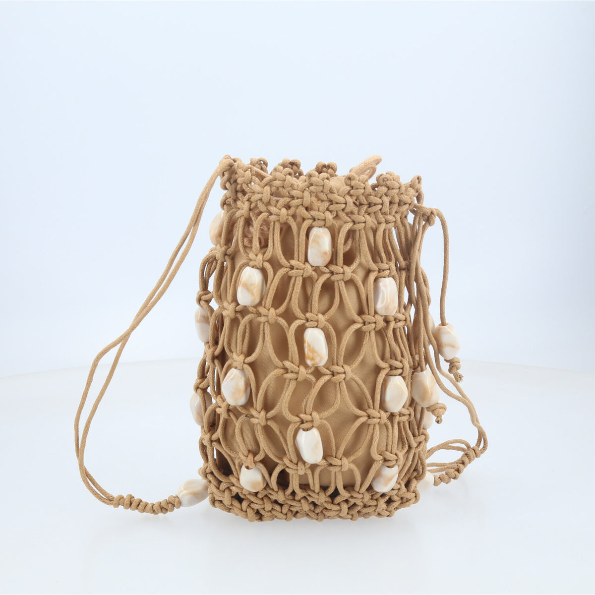 Bolsa de Praia Estilo Porta Celular com Pedrarias Caramelo