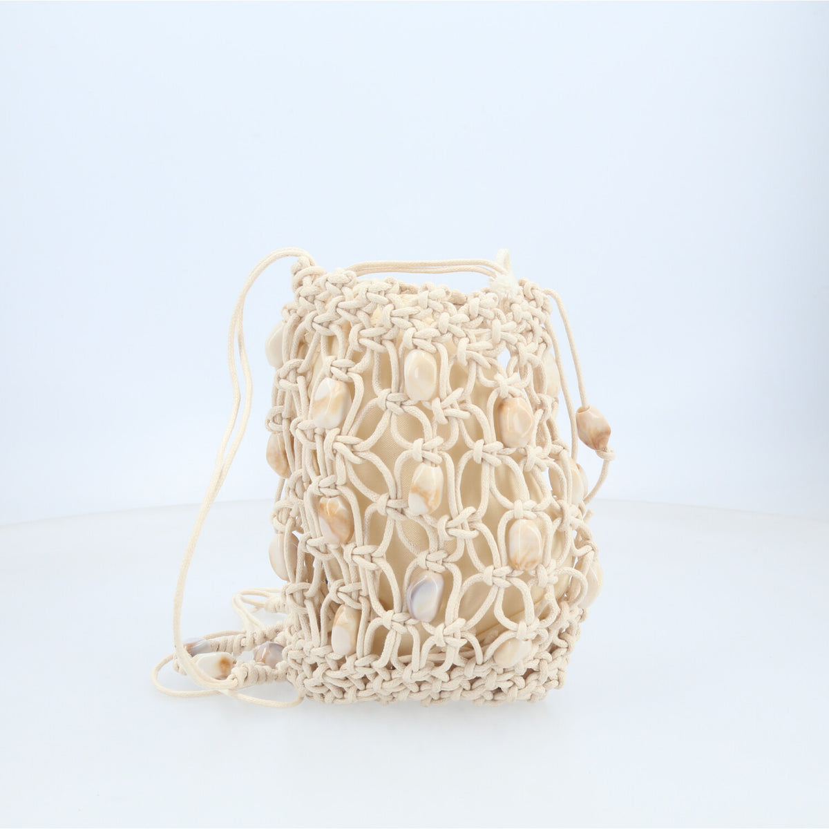 Bolsa de Praia Estilo Porta Celular com Pedrarias Marfim