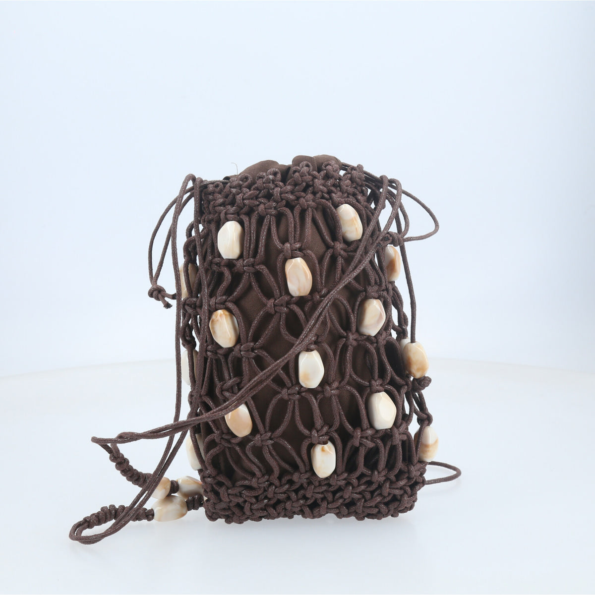 Bolsa de Praia Estilo Porta Celular com Pedrarias Marrom