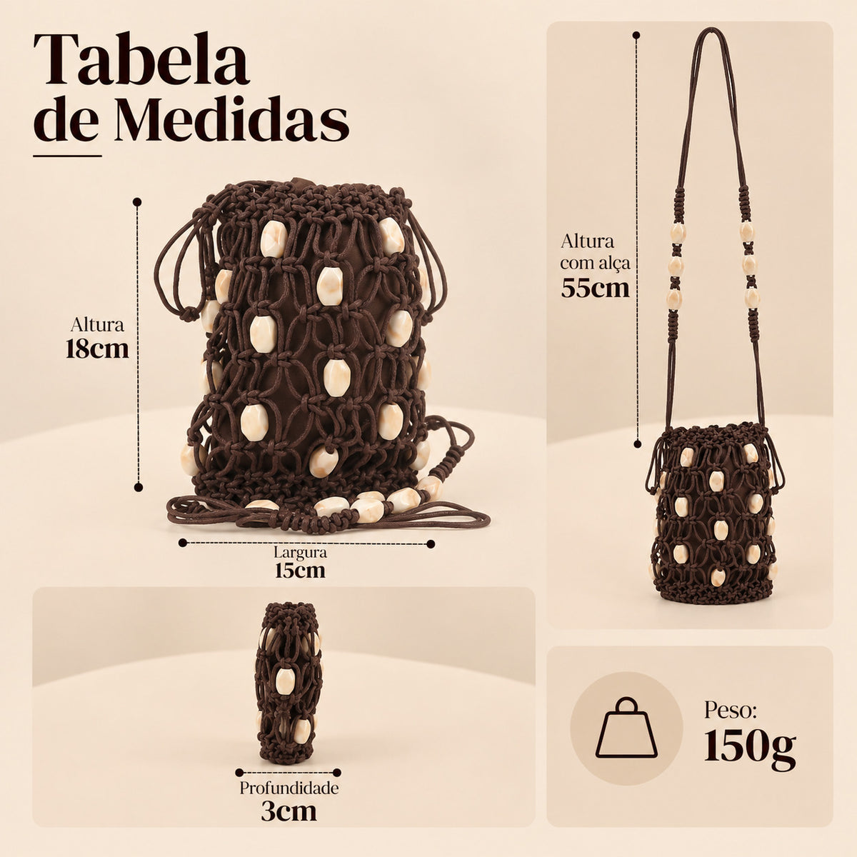 Bolsa de Praia Estilo Porta Celular com Pedrarias Marrom