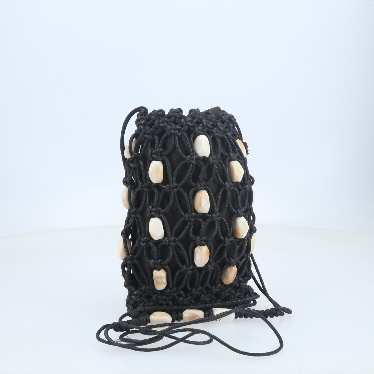Bolsa de Praia Estilo Porta Celular com Pedrarias Preto