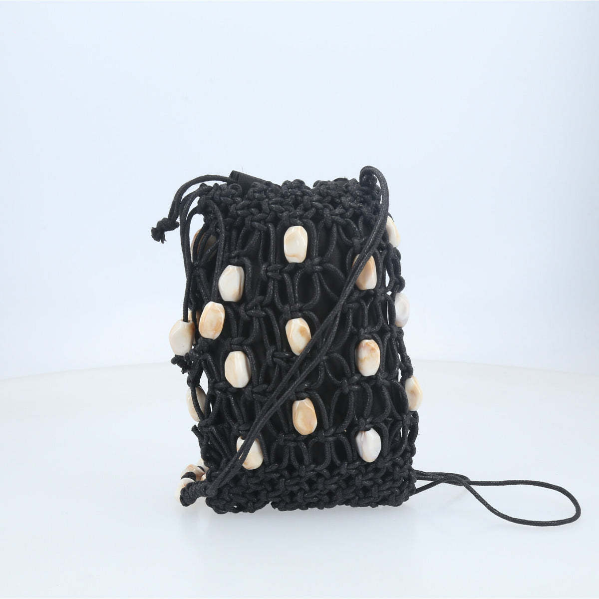 Bolsa de Praia Estilo Porta Celular com Pedrarias Preto